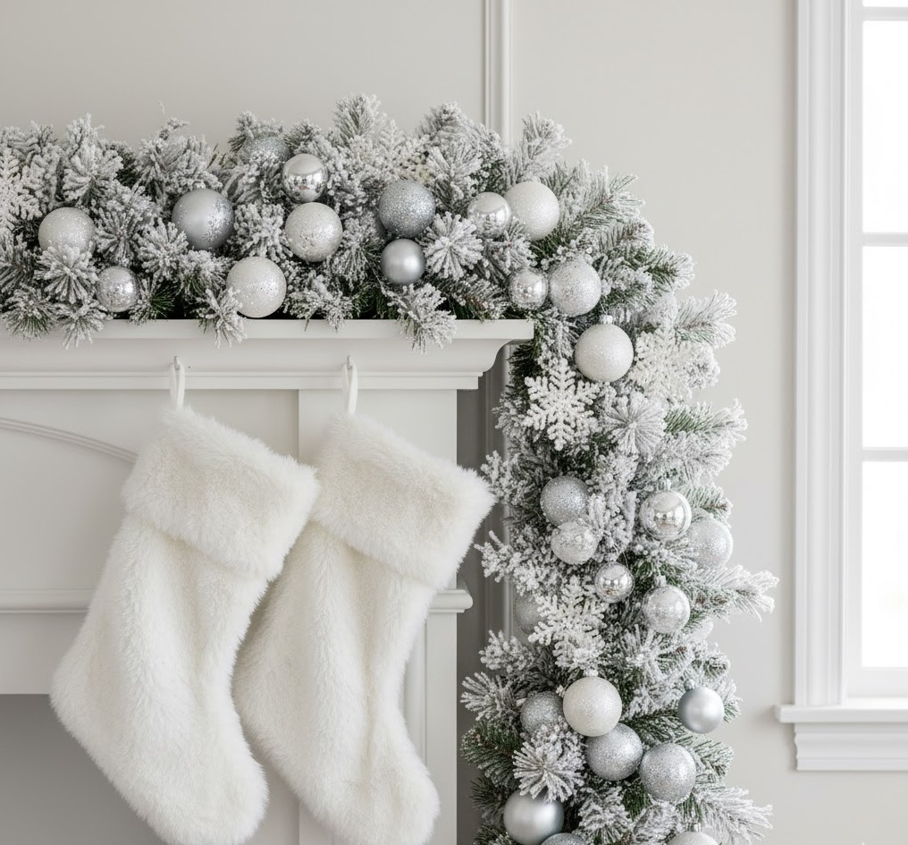 Snowy White Christmas Mantel 1761893225